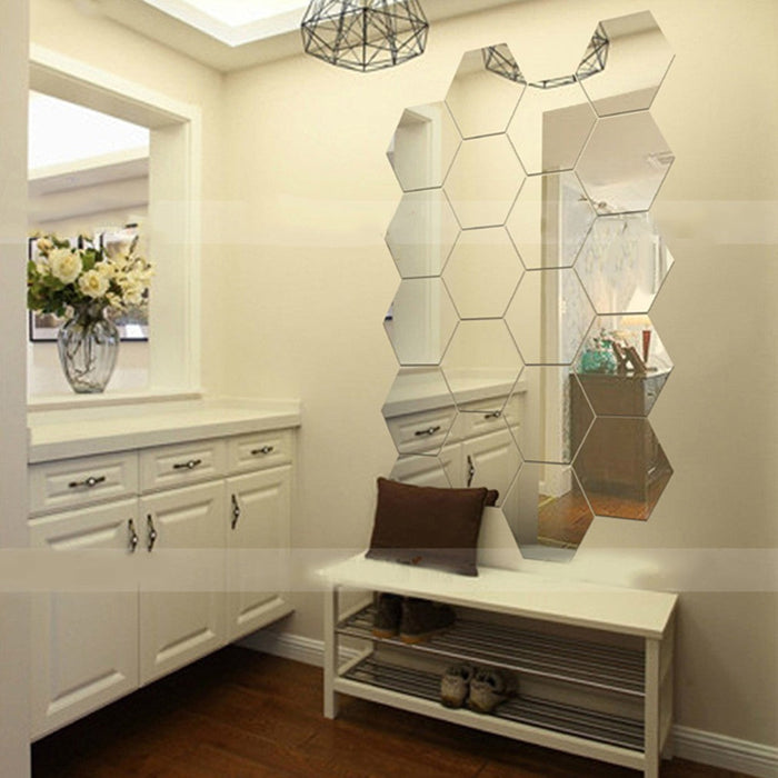 ACRYLIC HEXAGON MIRROR WALL STICKERS SET OF 18 PIECES