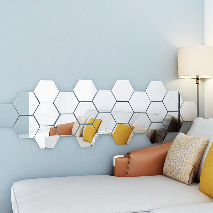ACRYLIC HEXAGON MIRROR WALL STICKERS SET OF 18 PIECES