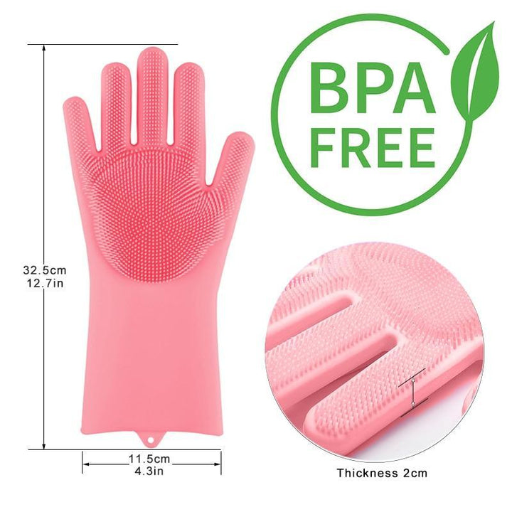 Single Pair Magic Silicone Rubber Dish Washing Gloves Eco-Friendly Scrubber Cleaning
