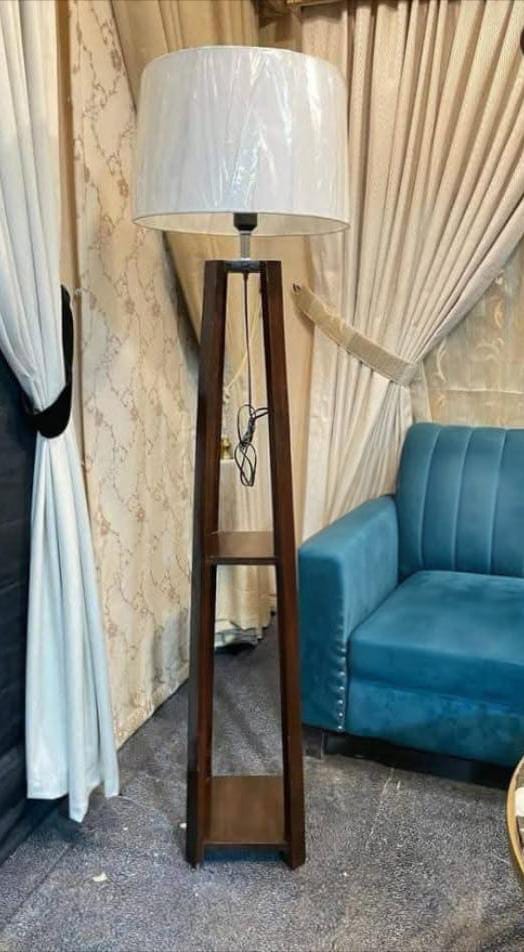 Modern 4-Leg Floor Lamp with Dual Shelves – Available in Dark Brown, Oak & Black