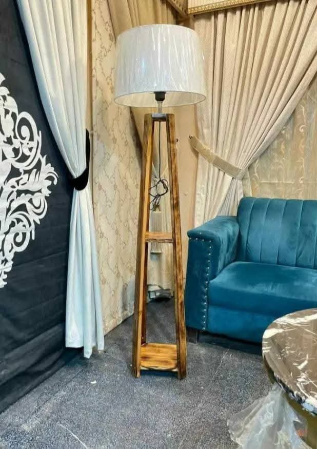 Modern 4-Leg Floor Lamp with Dual Shelves – Available in Dark Brown, Oak & Black